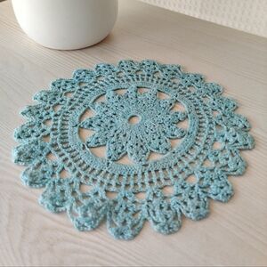 Four Blue Handmade Crochet Doilies 7.5" Diameter